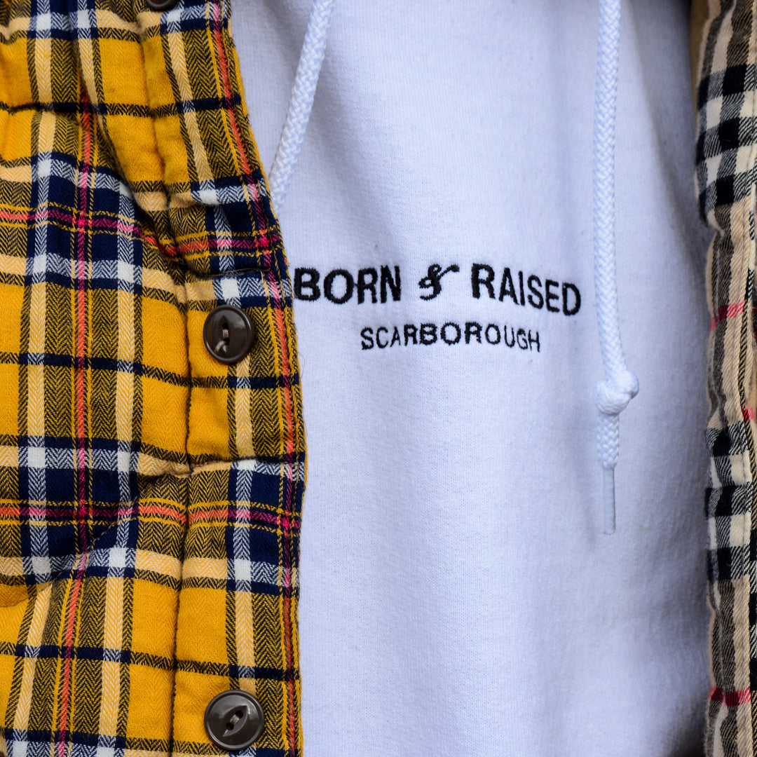 Born & Raised: Scarborough White Embroidery Hoodie